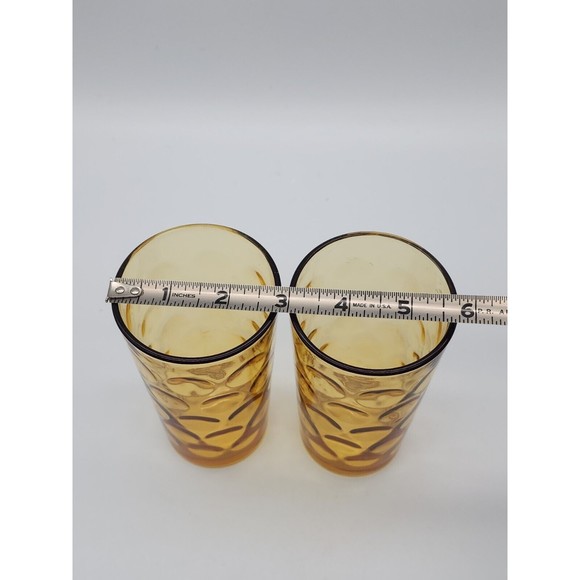 Hazel Atlas Glass Amber Capri Dot ELDORADO GOLD 10 oz Tumblers Set of Two - Picture 8 of 12